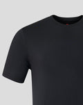 Close up of a black Haas Team TGR T shirt showing shoulder seam and smooth jersey fabric