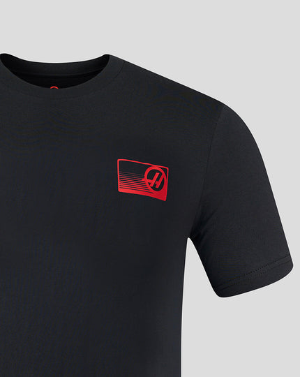 Official Haas Team Unisex Full Logo Back Graphic T-Shirt - Caviar
